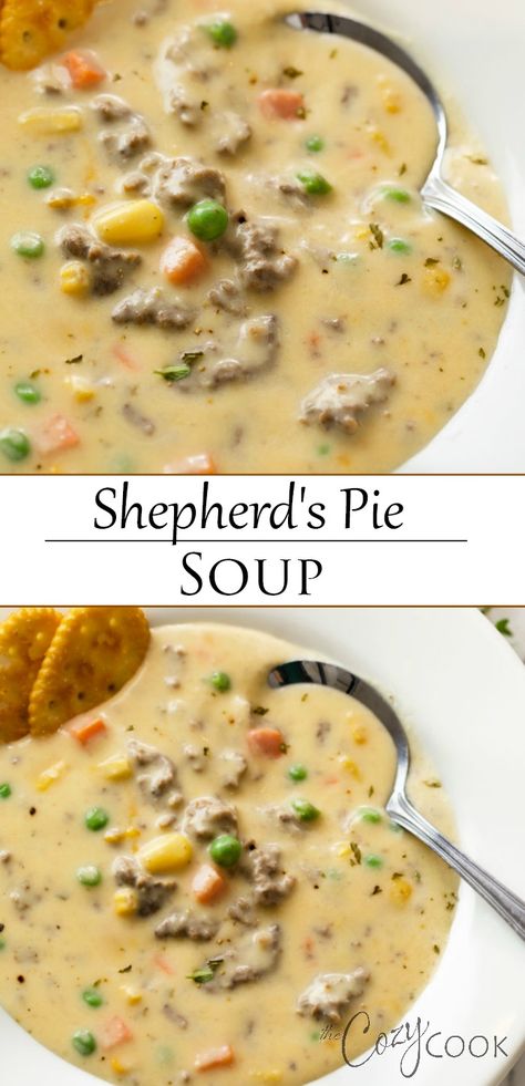 Fall Soup With Ground Beef, Fall Soup Recipes Potato, Soups To Make With Ground Beef, Ground Beef Potato Soup Recipes, Shepherd’s Pie Soup, Soups And Stew Recipes, Recipe Ideas With Ground Beef, Football Soup Recipes, Easy Filling Soup Recipes