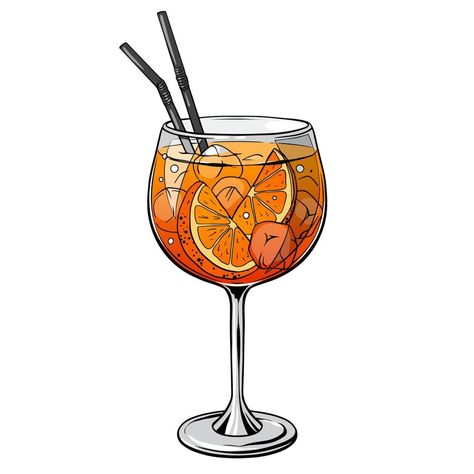 Cocktail Drawing Illustration, Drink Illustration Graphics, Aperol Spritz Drawing, Aperol Spritz Illustration, Aperol Spritz Tattoo, Cocktail Drawing, Ice Vector, Cocktails Design, Cocktail Painting