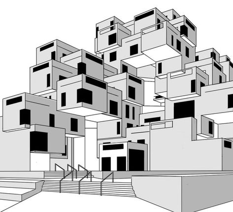 How To Draw Stairs, Habitat 67, Film Architecture, Moshe Safdie, Brazilian Architecture, Hair Stenciling, Building Illustration, Architecture Poster, Diy Wood Projects Furniture