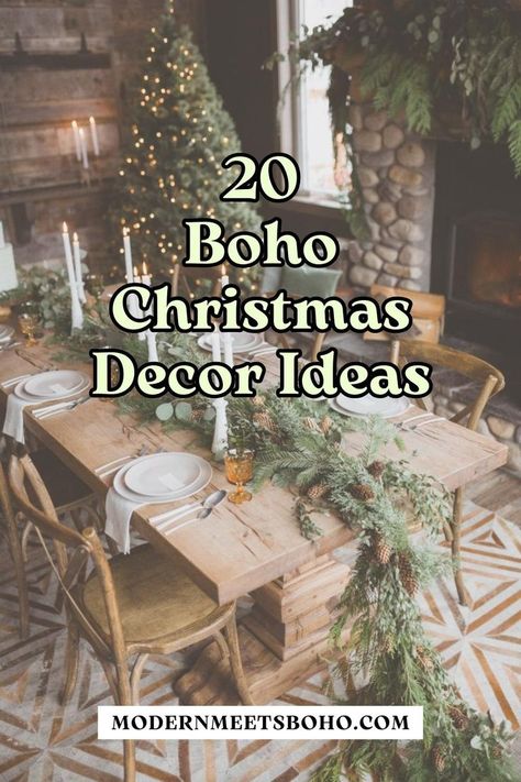 Unleash your creativity with 20 Boho Christmas decor ideas that radiate the Christmas spirit in a boho Christmas aesthetic. Transform your space into a Boho wonderland with these carefully selected Bohemian Christmas decor, boho Christmas ornaments, Boho holiday decor and more. Tap to explore now! Decorating With Cinnamon Sticks, Bohemian Christmas Trees, Christmas Bohemian Decor, Boho Garland Christmas, Boho Christmas Dinner Table Decor, Boho Outdoor Christmas Decor, Modern Boho Christmas Tree Ideas, Bohemian Christmas Wreath, Nordic Christmas Design