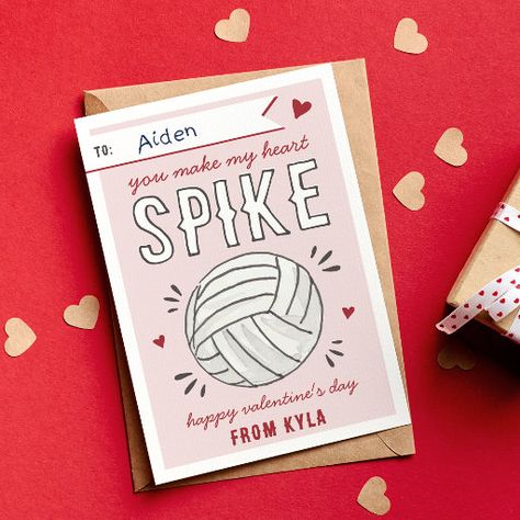 Volleyball Valentines, Kids Valentines Day Cards, Volleyball Spike, Volleyball Illustration, Kids Valentines Day, Teachers Day Card, Secret Valentine, Classroom Valentines, Sporty Girl