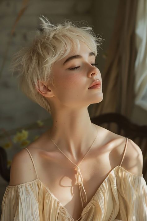 The Best Pixie Haircut Ideas of 2024 Soft Pixie Haircut, Bixie Haircut, 2024 Haircuts, Pixie Makeup, Platinum Pixie, Pixie Haircut Ideas, Dreamy Style, Pixie Outfit, Crop Haircut