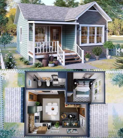 12x24 Tiny House Floor Plans, Tiny House Cottage, Small Cottage House Plans, House Plan With Loft, Small Tiny House, Shed Home, Sims 4 House Plans, House Floor Design, Sims 4 House Design