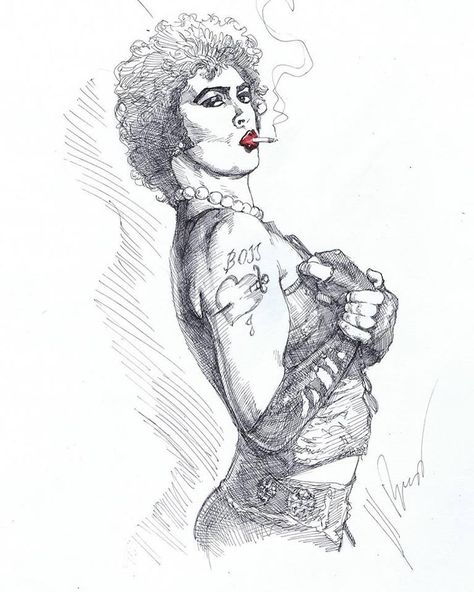 Rocky Horror Picture Show Drawing, Columbia Rocky Horror, Fineline Tattoos, Ink Therapy, Horror Drawing, Rocky Horror Show, Tim Curry, Horror Pictures, The Rocky Horror Picture Show