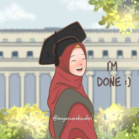 Muslimah Cartoon Aesthetic, Dentist Cartoon, Graduation Cartoon, Hijab Anime, Hijab Drawing, Anime Hijab, Graduation Art, Islamic Cartoon, Anime Muslim