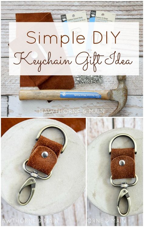 How amazing is this DIY Leather Key Chain?! The perfect gift for the men in your life!:                                                                                                                                                                                 More Diy Leather Gifts, Leather Keychain Diy, Joululahjat Diy, Diy Leather Projects, Leather Scrap, Leather Key Chain, Leather Scraps, Leather Diy Crafts, Simple Leather