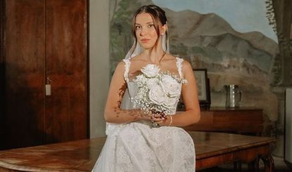 Millie Bobby Brown's Wedding Wardrobe Is a Vintage Designer Fever Dream Jake Bongiovi, Wedding Wardrobe, Valentino Gowns, Corset Gown, Bespoke Wedding Dress, Fever Dream, Custom Gown, Intimate Wedding Ceremony, Brown Wedding