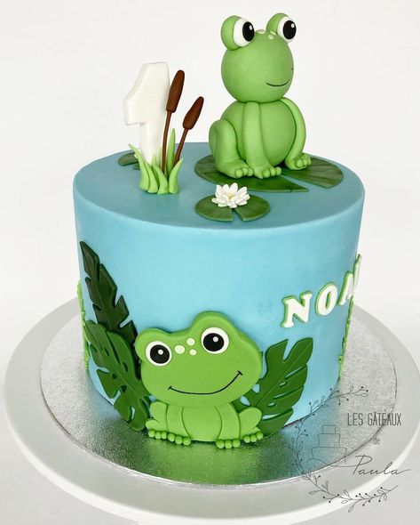 Frog Theme Cake, Frog Birthday Cake, Frog Birthday Party, Shark Birthday Cakes, Frog Party, Frog Cake, Frog Theme, Jungle Cake, Elegant Birthday Cakes