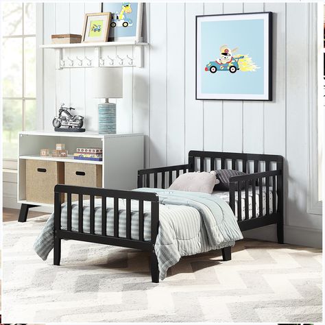 Suite Bebe Jax Toddler Bed in Black Black Toddler Bed, Modern Toddler Bed, Kid Bed, Big Kid Bed, Toddler Beds, Bedroom Black, Bed Lights, Toddler Furniture, Teen Bedding