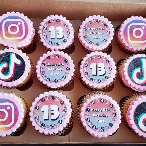 heather@Cupcakecastle on Instagram: “Happy 13th birthday Kara. Enjoy your sparkly  social media themed cupcakes 🤩🤩 #birthdaycupcakes #cupcakesblackpool #cupcakesofinstagram…” 13 Birthday Cupcakes Girl, 13th Birthday Cupcakes, Girl Birthday Cupcakes, Girls Cup, Happy 13th Birthday, Lame Jokes, 14th Birthday, Themed Cupcakes, 13th Birthday