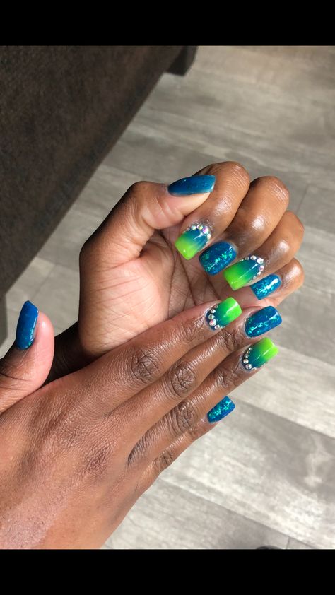 DIY acrylic nails with blue and green ombré designs Blue And Green Ombre Nails, Green Ombré Nails, Green Ombre Nails, Ombré Nails, Nail Stuff, Subscribe To My Youtube Channel, Green Ombre, Green Design, Ombre Nails