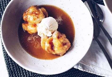 Lovely comfort food for a cold night in. Butterscotch Dumplings, Newest Recipes, Seared Salmon Recipes, Chimichurri Recipe, Caramel Slice, Butterscotch Pudding, Dumplings Recipe, Dumpling Recipe, Vegan Dessert