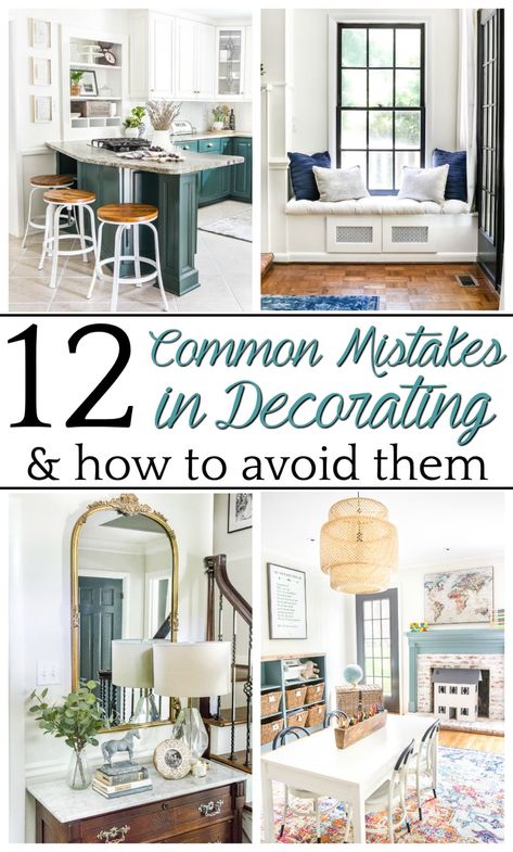 12 of the most common decorating mistakes most people make when choosing paint colors, furniture layouts, and styling, and tips on how to avoid them. #decorating #decoratingmistakes #decoratingtips Choosing Paint Colours, Decor Western, Interior Vintage, Deco Nature, Decor Shabby Chic, Baby Shower Decor, Furniture Layout, Décor Diy, Decorating On A Budget