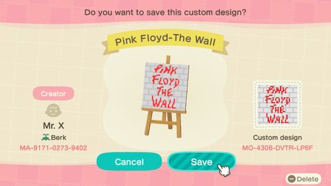 Acnh Song Codes, Acnh Taylor Swift Code, Acnh Taylor Swift Tune, Album Cover Acnh Codes, Acnh Album Cover Designs, Animal Crossing Album Covers, Pink Floyd Wall, Animal Crossing 3ds, Animal Crossing Memes