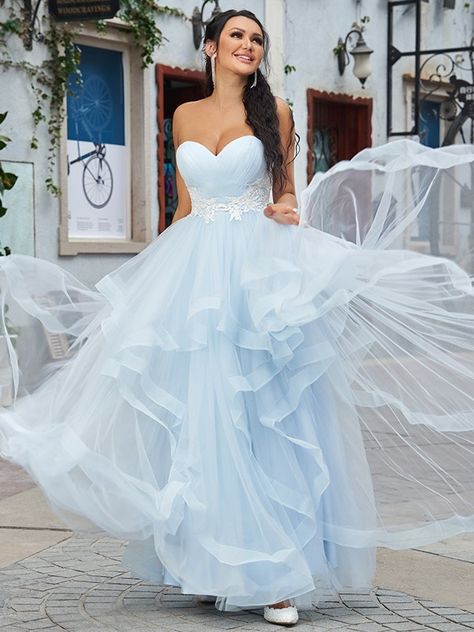 new Baby Blue Prom Dress Long, Blue Prom Dress Long, Baby Blue Prom Dress, Baby Blue Prom Dresses, Blue Tulle Prom Dress, Tulle Prom Dress Long, Prom Dresses Long Blue, Tulle Applique, Prom Dress Long