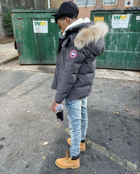 Winter Drip Outfits Men, Canada Goose Mens Outfit, Canada Goose Coat, Mens Hairstyles Curly, Drip Fits, Black Men Fashion Urban, Drippy Outfit, Canada Goose Mens, Drip Outfit Men