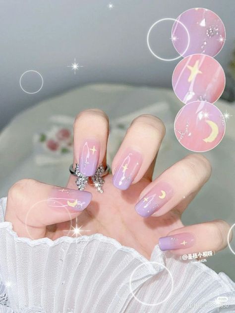 nails art easy nails art tips nails art ideas nail art 2022 Clear Gradient Nails, March Nails Spring Almond, Short Almond Nails Designs Simple, Madoka Magica Nails, Nail Art Cute Kawaii, Simple Kawaii Nails, Kawaii Nails Short, Kawaii Nail Designs, Anime Nail Ideas