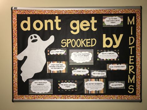 midterms bulletin board college ra #reslife #RA #KU Ra October Programs, Midterms Bulletin Board Ra, Ra Bulletin Boards Midterms, Ghost Ra Bulletin Board, Midterm Ra Bulletin Board, October Ra Board Ideas, Midterms Bulletin Board, Midterm Bulletin Board Ra, Ra Educational Bulletin Boards