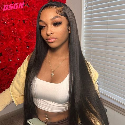 Straight Lace Front Wigs Human Hair 13X6 Hd Lace Frontal Wigs 13X4 Lace Frontal Human Hair Wig Wig Hairstyles Ideas Black Women Straight, Middle Part Frontal Wig, Wig Installation, Frontal Wig Hairstyles, Affordable Wigs, Jet Black Hair, Hd Lace Frontal, Quick Weave Hairstyles, Hairstyle Inspo