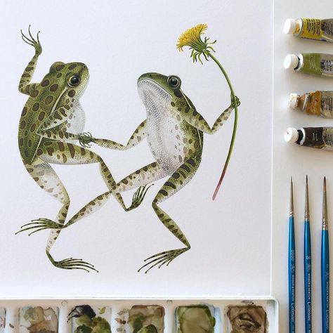 Georgina Taylor, Dancing Frogs, Happy April, Modern Folk Art, Frog Illustration, Frog Tattoos, Frog Drawing, Frog Art, Classic Paintings