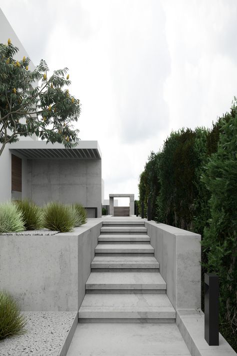 gg1e on Behance Retaining Wall Stairs, Concrete Landscaping, Retaining Wall Steps, Retaining Wall Design, Landscape Stairs, Wood Fence Design, Courtyard Landscaping, Concrete Retaining Walls, Landscaping Retaining Walls