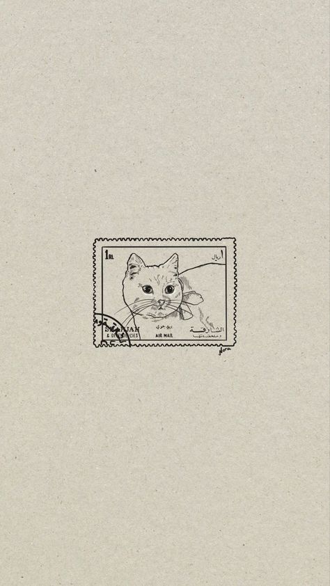 Vintage Vibe Tattoo, Postcard Sticker Tattoo, Framed Cat Tattoo, Cat Curled Up Tattoo, Vintage Tattoo Aesthetic, Cat In Flowers Tattoo, Tattoos To Get For Your Mom, Postage Stamp Drawing, Ragdoll Cat Tattoo