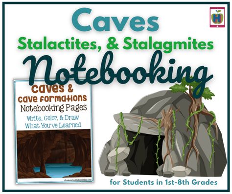 Cave Notebooking Pages in 3 Levels for 1st to 8th Grades - Homeschool Helper Online Cave Preschool Activities, Man Cave Paintings, Kartchner Caverns, Stalactites And Stalagmites, Ecosystems Projects, Cave Animals, Notebooking Pages, Middle School Science Classroom, Geography Activities