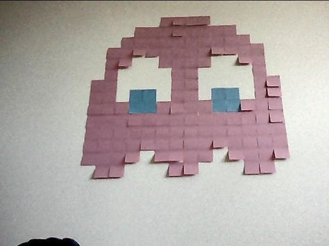 Post+It+Note+Wall+Art++•++Make+a+piece+of+post-it+art+in+under+30+minutes Post It Note Art, Post It Art, 8 Bit Art, Art At Home, Retro Room, Notes Art, Post It Note, 8 Bits, Out Of Office