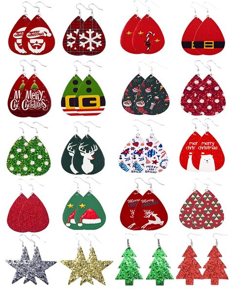 PRICES MAY VARY. Lightweight Leather Earrings - The Christmas earrings for women are made of soft faux leather, this kind of material is soft and lightweight, comfortable to wear. Faux Leather Earrings Set - 20 different styles sets are offered for choosing, each set contains a variety of dangle earrings in different colors and styles, such as Santa Clause's belt, Green and Red Christmas tree, snowflakes, Green Christmas elk, etc. So many styles give you more choices to match with different clot Penguin Earrings, Diy Leather Earrings, Santa Candy, Winter Earrings, Christmas Tree And Santa, Red Christmas Tree, Christmas Tree Earrings, Snowflake Earrings, Earrings Christmas