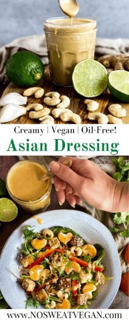 Vegan Asian Salad, Salad Dressing Creamy, Vegan Salad Dressing Recipes, Oil Free Salad Dressing, Asian Salad Dressing, Vegan Sauce Recipes, Ginger Salad Dressings, Oil Free Vegan Recipes, Vegan Salad Dressing