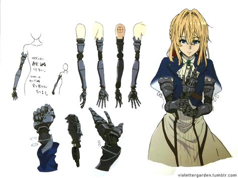 Violet Evergreen, Violet Evergarden Anime, Metal Arm, Kyoto Animation, Arm Design, Violet Evergarden, Model Sheet, Primary Sources, Character Design References