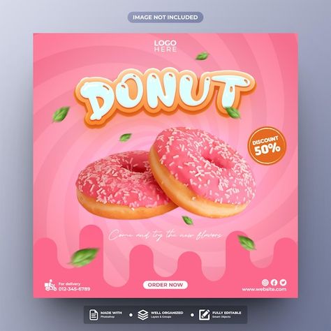 PSD donut social media post template | Premium Psd #Freepik #psd Donut Poster Design, Donut Advertisement, Social Marketing Design, Donut Poster, Cake Poster, Ice Cream Poster, Dessert Illustration, Social Media Advertising Design, Social Media Post Template