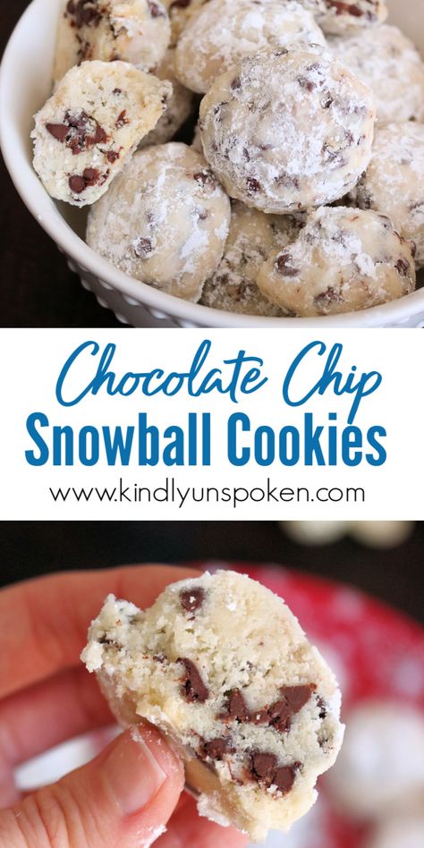 Chocolate Chip Snowball Cookies Recipe, Chocolate Chip Snowball Cookies, 2024 Cookies, Chocolate Fudge Cookies, Snowball Cookie Recipe, Christmas Baking Recipes, Cookies Bars, Snowball Cookies, Best Christmas Cookies