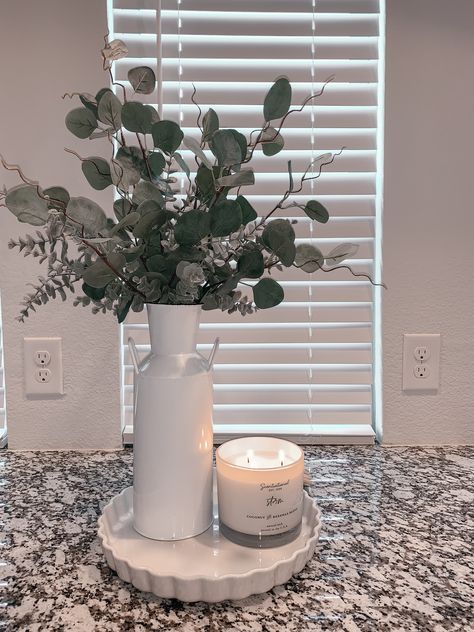 Small Eucalyptus Arrangement, Eucalyptus Farmhouse Decor, Eucalyptus Coffee Table Decor, Greenery Arrangements For Home, Fake Eucalyptus Decor, Eucalyptus Arrangement, Eucalyptus Centerpiece, Kitchen Centerpiece, Simple Farmhouse