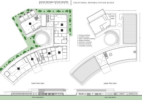 Image 18 of 20 of SOCSO Rehabilitation Centre | Arte Axis Design Group | Rehabilitation Center Architecture, Brass Range Hood, Hospital Design Architecture, Rehabilitation Centre, Rehabilitation Center, Hospital Design, Art Therapy, Architecture Design, Architecture