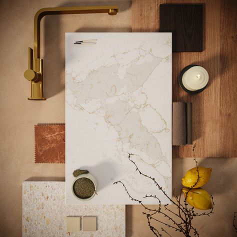 5116 Calacatta Nectar Quartz Countertop | Caesarstone US Caesarstone Quartz, Calacatta Nuvo, Countertop Colours, Color Catalog, Quartz Surfacing, Extraordinary Moments, Quartz Countertop, Quartz Countertops, Choose Colors