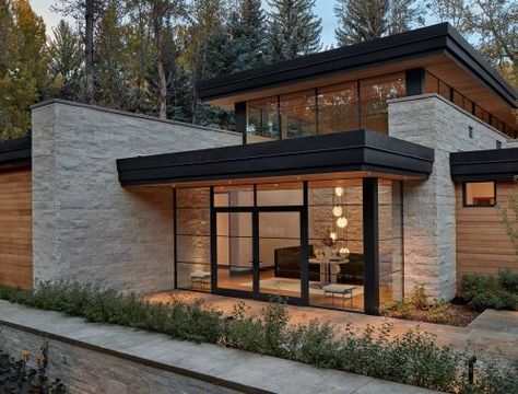 Riparian Retreat — Koru LTD Flat Roof House Designs Single Storey, Modern One Story House Exterior, Metal Building Exterior, H Shaped House, Modern Asian House, California Ranch Style Homes, Bar Casa, Modern Residential Architecture, Asian House