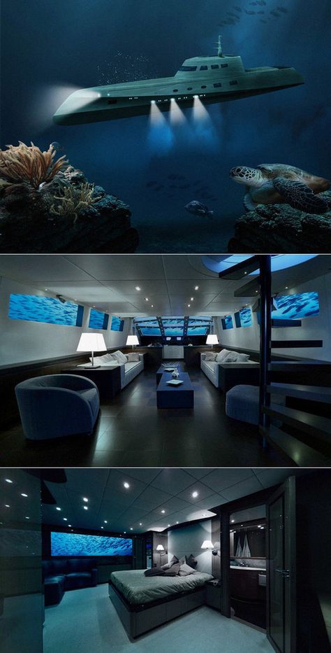 Submarine Futuristic, Private Submarine, Luxury Submarine, Personal Submarine, Submarine Concept, Night Luxury, Futuristic Concept, Kombi Home, Super Yacht