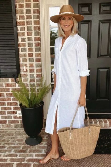 Beach Wear Over 50, Linen Looks For Women, Coastal Grandma Dress, Summer Coastal Outfits, Summer Outfits Over 50 Casual, Summer Dresses Over 50, All White Outfit Casual, Spring Clothing Ideas, Coastal Fashion Summer