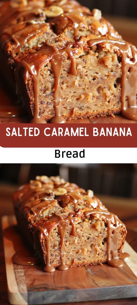 Salted Caramel Banana Bread Southern Chocolate Cobbler, Salted Caramel Banana Bread, Caramel Banana Bread, Caramel Bites, Banana Bread Pudding, Chocolate Cobbler, Homemade Banana Bread, Gooey Caramel, Chocolate Banana Bread