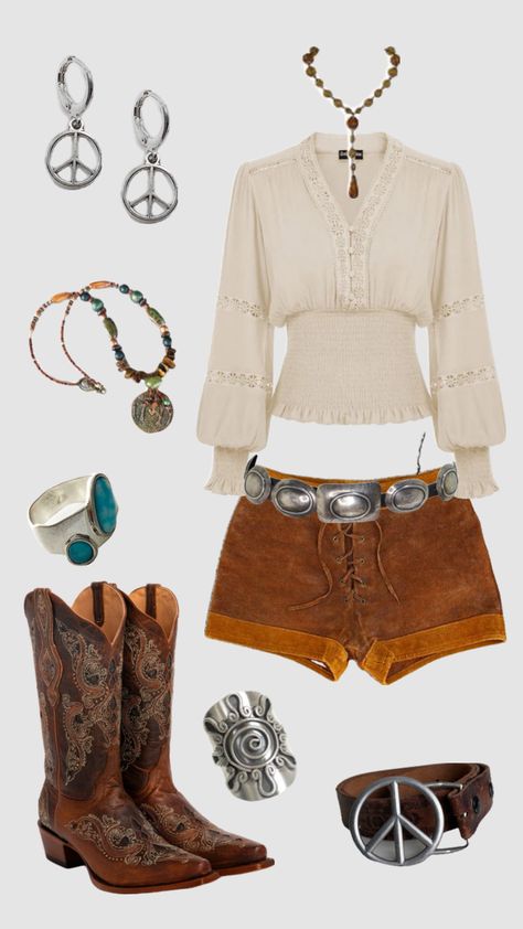 Western hippie outfit #outfitinspo #vintage #western #westernaesthetic #westernaesthetic #westernfashion #hippie #70saesthetic #70sfashion Western Hippie Outfits, 70s Summer Outfits, Western Ideas, Western Girl Outfits, Chill Fits, Western Girl, School Fits, Hippie Outfits, Vintage Western