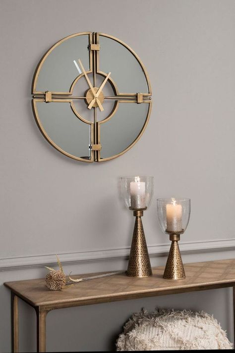 Wall clock ideas Large Wall Clock Modern, Living Room Clocks, Bedroom Wall Clock, Wall Watch, Mirrored Wall, Mirror Wall Clock, Metal Clock, Wallpaper Walls Decor, Unique Clocks