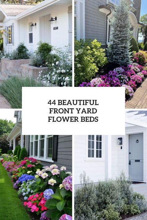 Picture of Beautiful Front Yard Flower Beds Porch Topiary, Large Raised Garden Beds, Topiary Decor, Front Yard Flower Beds, Tree Stump Planter, Front Porch Flowers, Front Flower Beds, Porch Flowers, Front Yard Design