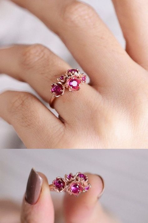 Pomegranate Ring, Pomegranate Flower, Ladies Silver Rings, Pomegranate Jewelry, Gold Finger Rings, Flower Engagement, Silver Rings For Women, Fall Rings, Flower Engagement Ring