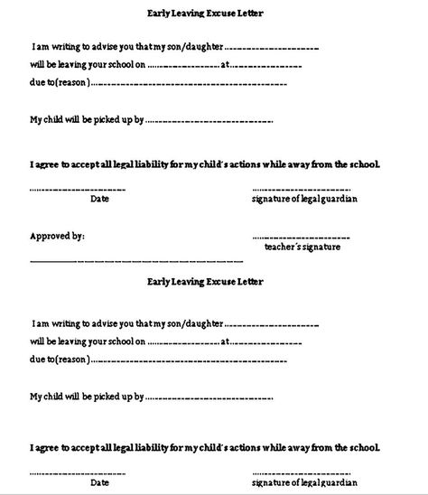 Excuse Note for Work and School Printable - Excuse Letter for Early leaving template - excuse note for work and school is an important letter to understand. This letter will make you free from punishment when you leave your duty. Check more at https://mytemplates-online.com/excuse-note-for-work-and-school Excuse Letter, School Date, When You Leave, Business Template, Pick Up, Make It Yourself, Writing, Birthday, Quick Saves