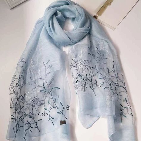 Real Silk Oriental Floral Embroidery Scarf Shawl – IDREAMMART Velvet Shawls, Embroidery Scarf, Hijab Collection, Silk Pattern, Floral Shawl, Chunky Knitting Patterns, Latest Dress Design, Minimalist Fashion Women, Diy Embroidery Designs