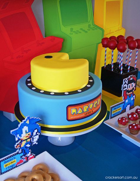 Crackers Art Arcade Birthday Party Retro Video Game Party, Pacman Birthday, Arcade Birthday Party, Pac Man Cake, Arcade Birthday Parties, Arcade Birthday, Pac Man Party, Arcade Party, Games Birthday Party