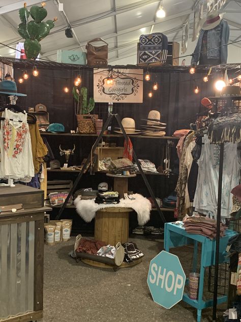 Frosted Cowgirls Western Market Display, Boutique Camper, Western Boutique Display, Outdoor Booth, Market Setup, Boutique Store Displays, Vendor Market, Vendor Booth Display, Cowgirl Boutique