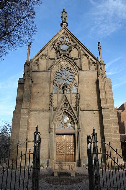 Loretto Chapel in Santa Fe, New Mexico Loretto Chapel, New Mexico Style, New Mexico Santa Fe, New Mexico Usa, New Mexican, Country Church, Old Churches, Cathedral Church, Land Of Enchantment