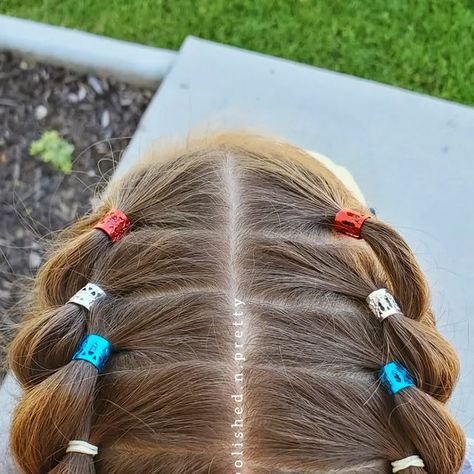 Jeanette Nuttall on Instagram: "Fourth of July hairstyle I used hair cuffs to really make the Red, White and Blue pop! Find them in my Amazon Storefront linked in Bio. #prettydetail #sparkle #4thofjulyhair #holidayhairstyle #independencedayhairforgirls #hairstyleoftheday #hairideasforgirls #girlshair #littlegirlhairinspiration #hairideasforgirls" Toddler Hairstyles Girl 4th Of July, 4th Of July Girls Hair, 4th Of July Hairstyles For Kids, Forth Of July Hairstyle, Fourth Of July Hairstyles, 4th Of July Hairstyles, Scarlett Hair, Fourth Of July Hair, 4th Of July Hair